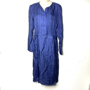 Protagonist blue stripe 100% silk long sleeve mid dress sz 8